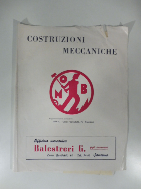 Costruzioni meccaniche. Officina meccanica Balestreri, Sanremo. Pieghevole pubblicitario